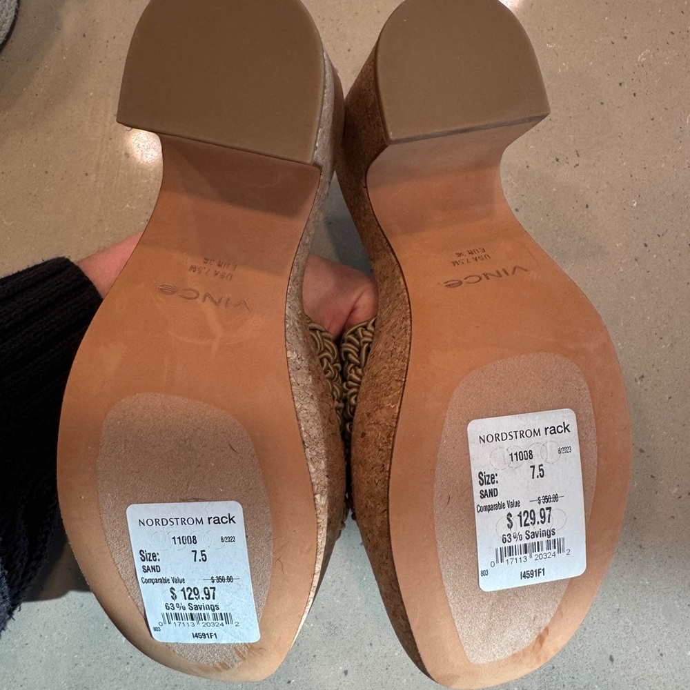 Vince ~ Women's Tan Woven Block Heel Sandals - Picture 5 of 5